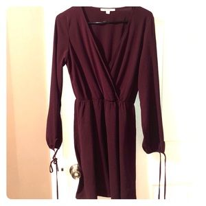Long sleeve low v neck chiffon dress